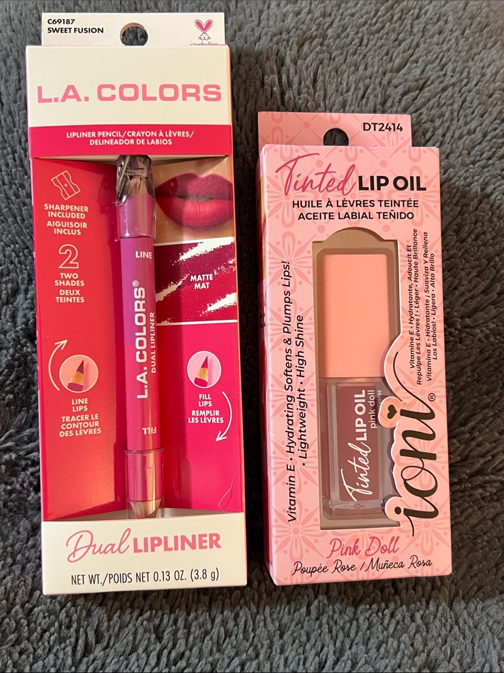 L.A. COLORS Dual Lipliner in Sweet Fusion & Iconic Tinted Lip Oil in Pink Doll